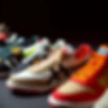 An array of classic 80s sneakers lined up, highlighting their iconic silhouettes.