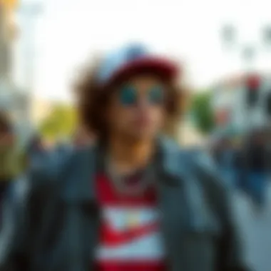 A street scene capturing the essence of 80s street fashion influenced by sneaker culture.