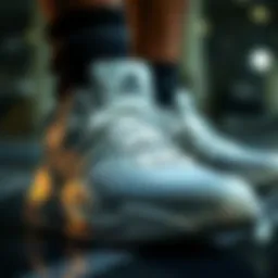 Close-up view of adidas basketball shoes showcasing innovative technology
