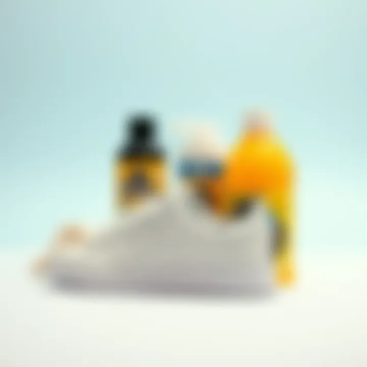 Maintenance tips for Adidas white shoes showcased with cleaning products