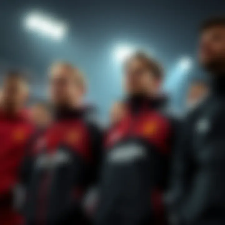 A group of fans wearing Adidas Manchester United jackets during a match.