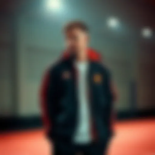 A stylish Adidas Manchester United jacket in a dynamic sports setting.