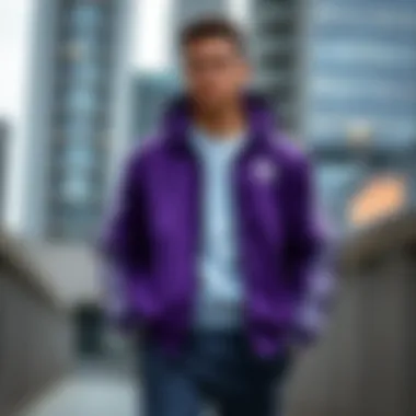 Stylish Adidas purple jacket showcased in a modern urban setting