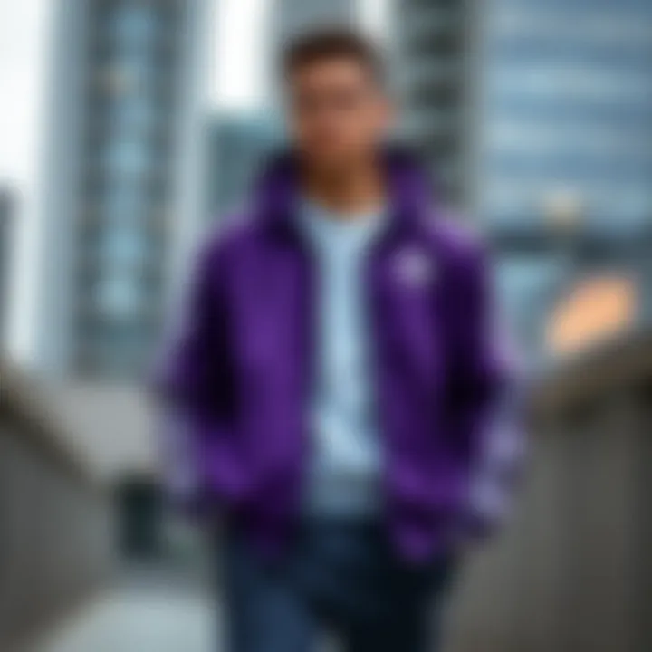 Stylish Adidas purple jacket showcased in a modern urban setting