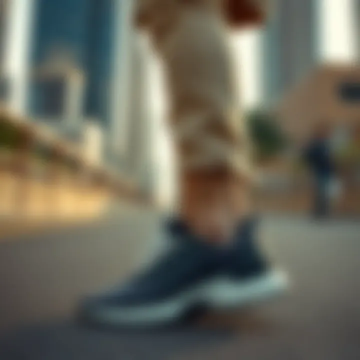 Urban Fashion Statement Stylish individual wearing Adidas Porsche Design shoes in a dynamic urban setting.