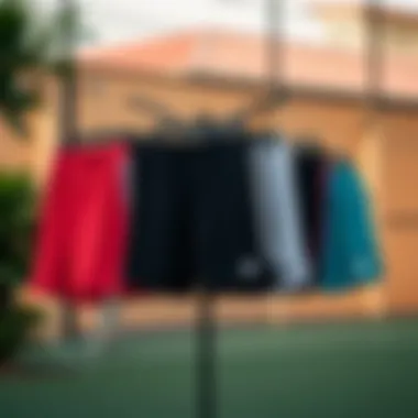 Various styles of Adidas tennis shorts displayed together