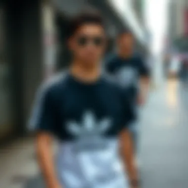 Urban Fashion Trends Featuring adidas T-shirts Fashion-forward individuals showcasing adidas t-shirts in urban environment