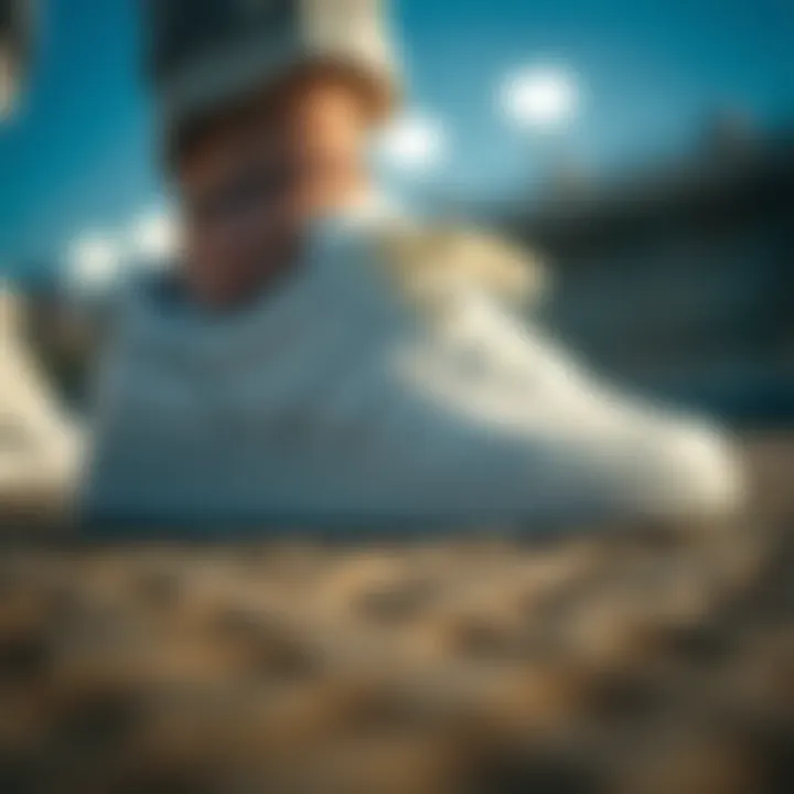 Quality Craftsmanship of Adidas Shoes Close-up of Adidas white sports shoes showcasing quality craftsmanship