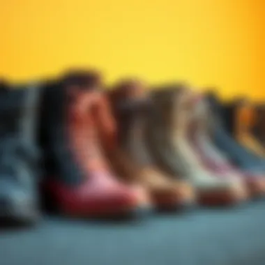A collection of trendy American boots in various colors.