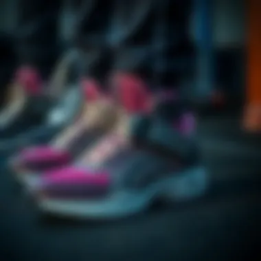 Close-up of ankle weights on athletic shoes