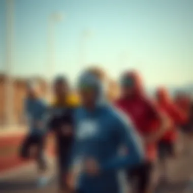 Group of athletes wearing Nike apparel engaged in sports activities