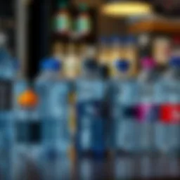 Various water bottles displayed on a table