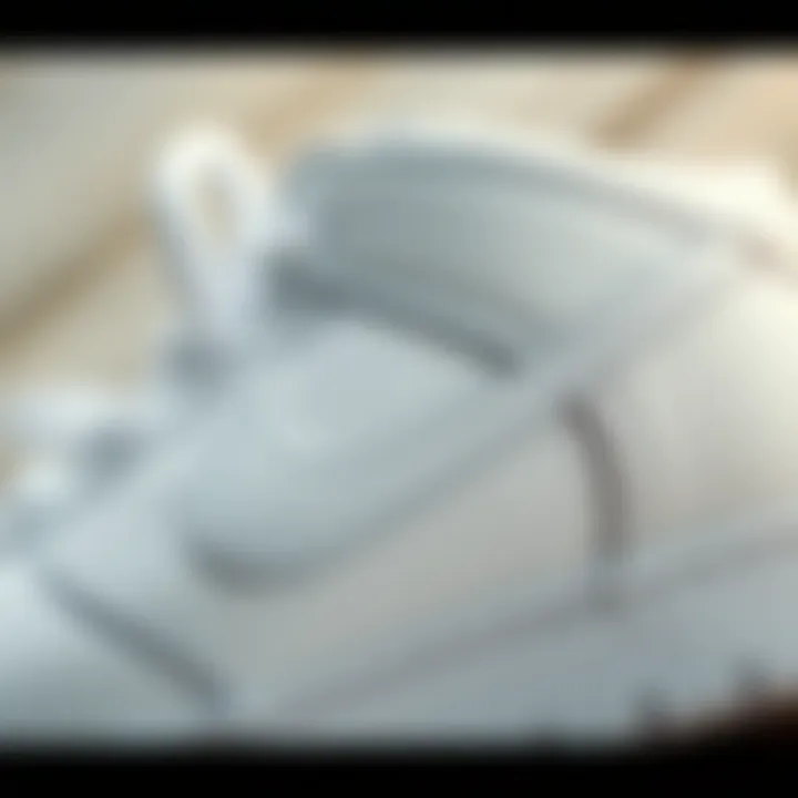 Close-up view of White Nike Dunk showcasing its intricate design