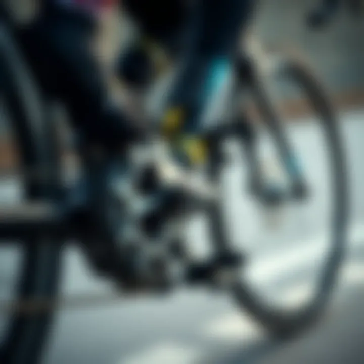 Close-up of bicycle gears in motion