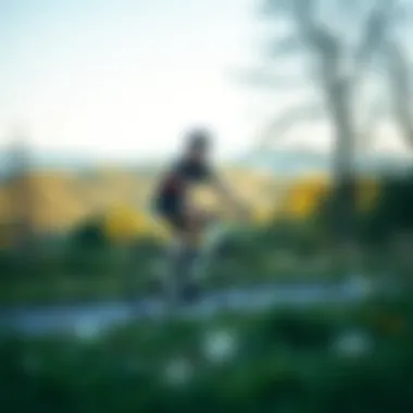 Cyclist in a tranquil landscape promoting well-being