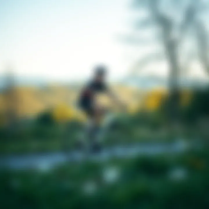 Cyclist in a tranquil landscape promoting well-being
