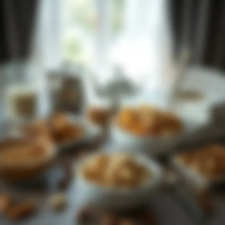 An aesthetically arranged breakfast table featuring sugar-free cereal and nuts