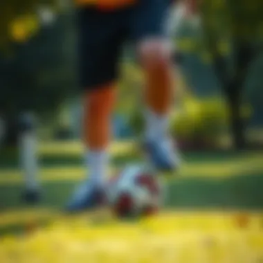 Children Playing Soccer in Proper Footwear A child playing soccer in a park, showcasing proper footwear.