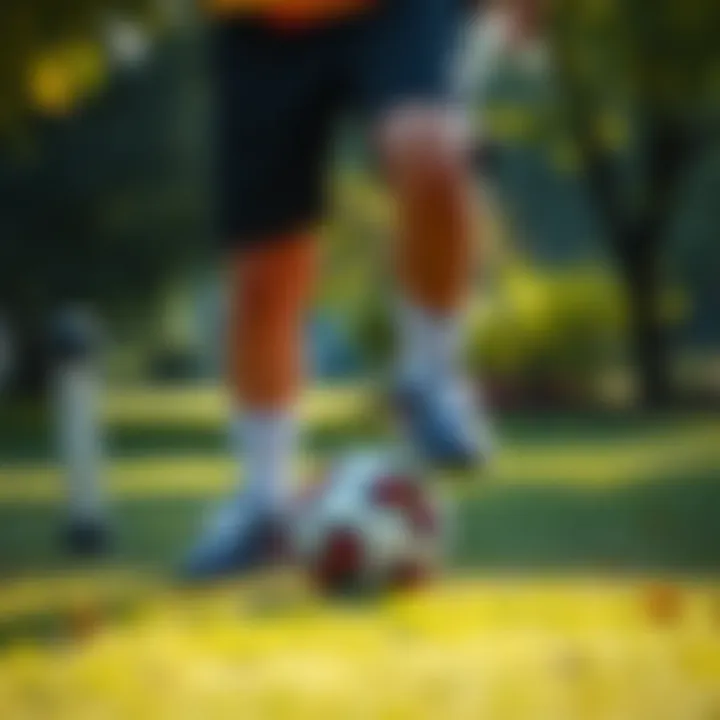Children Playing Soccer in Proper Footwear A child playing soccer in a park, showcasing proper footwear.
