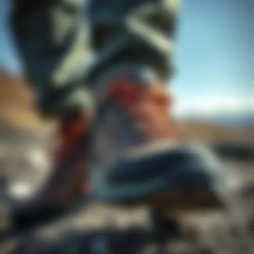 A close-up view of Columbia outdoor footwear showcasing its rugged design and advanced grip technology.