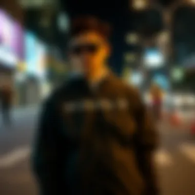 A stylish urban scene with an individual wearing a Columbia jacket, blending fashion with sport.