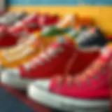 Colorful Converse shoes arrayed in an athletic setting