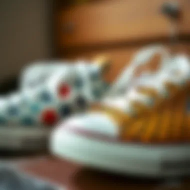 Close-up view of the intricate patterns on Converse shoes