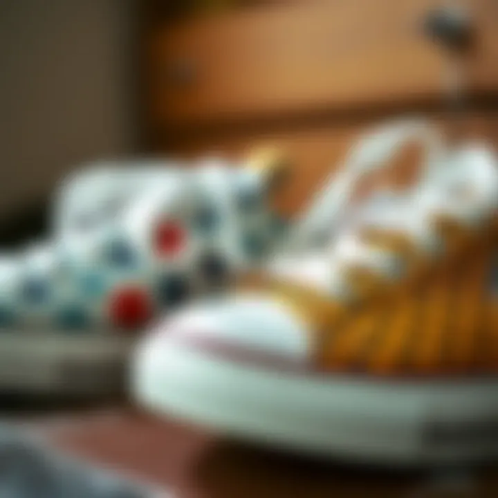 Close-up view of the intricate patterns on Converse shoes