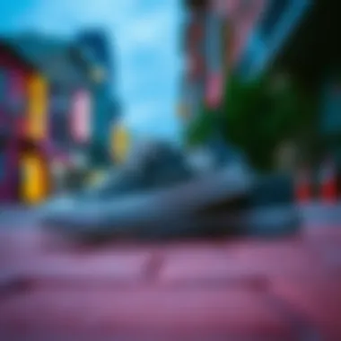 An artistic shot of Converse transparent sole shoes on a vibrant urban background.