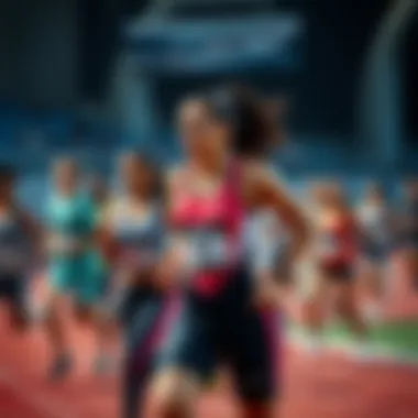 A group of diverse athletes showcasing various sportswear trends during a competition