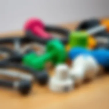 Diverse small exercise tools neatly arranged
