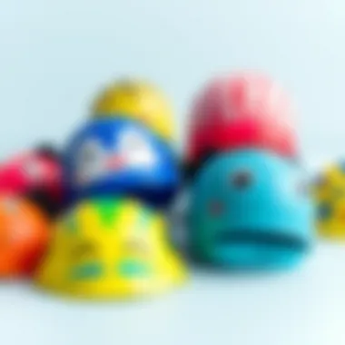 Diverse selection of swim caps for boys and girls in playful designs