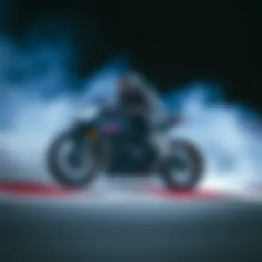 Action shot of a drift bike in motion on a dynamic track