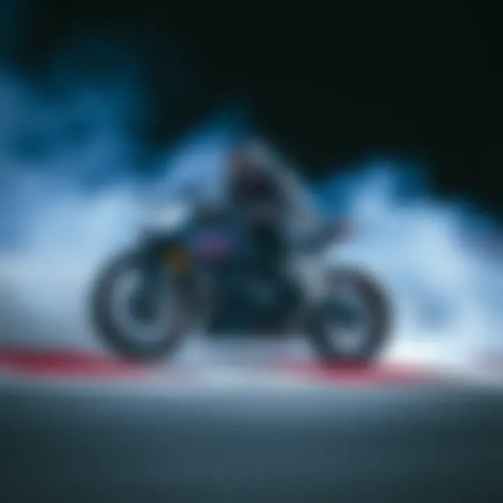 Action shot of a drift bike in motion on a dynamic track