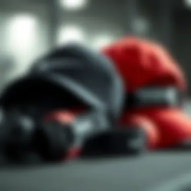 Close-up of accessories complementing sports attire including caps and wristbands