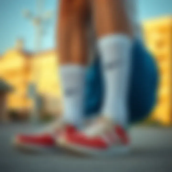 White sports socks paired with casual athletic wear