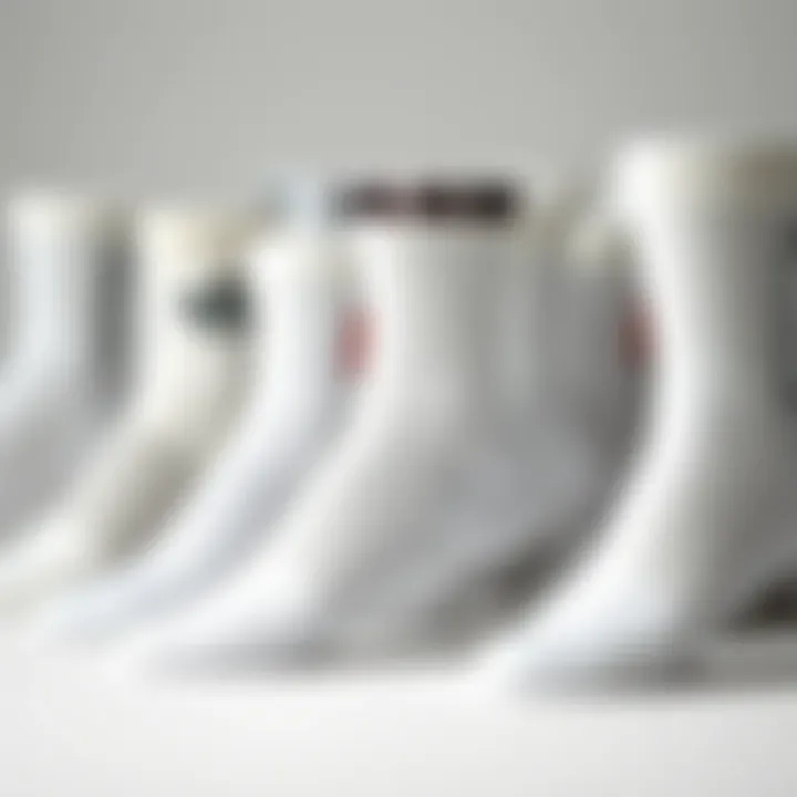 A collection of white sports socks in various styles