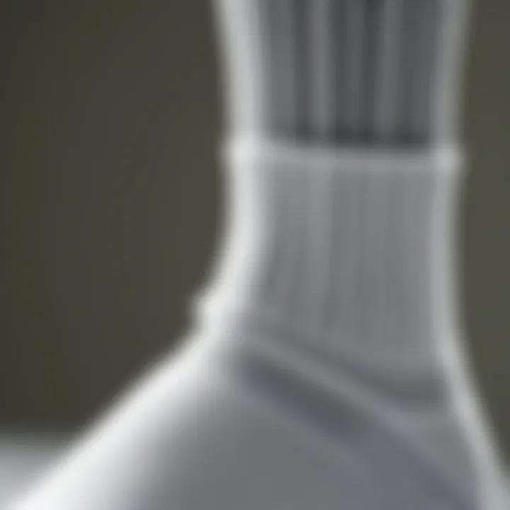 Close-up of high-quality fabric of white sports socks