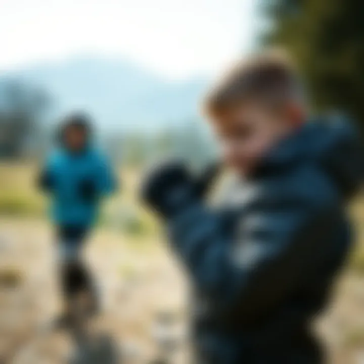 Boys wearing gloves during outdoor activities