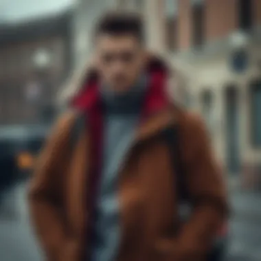 Stylish winter coat for men displayed in an urban setting