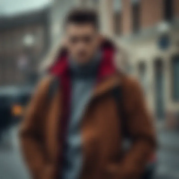 Stylish winter coat for men displayed in an urban setting