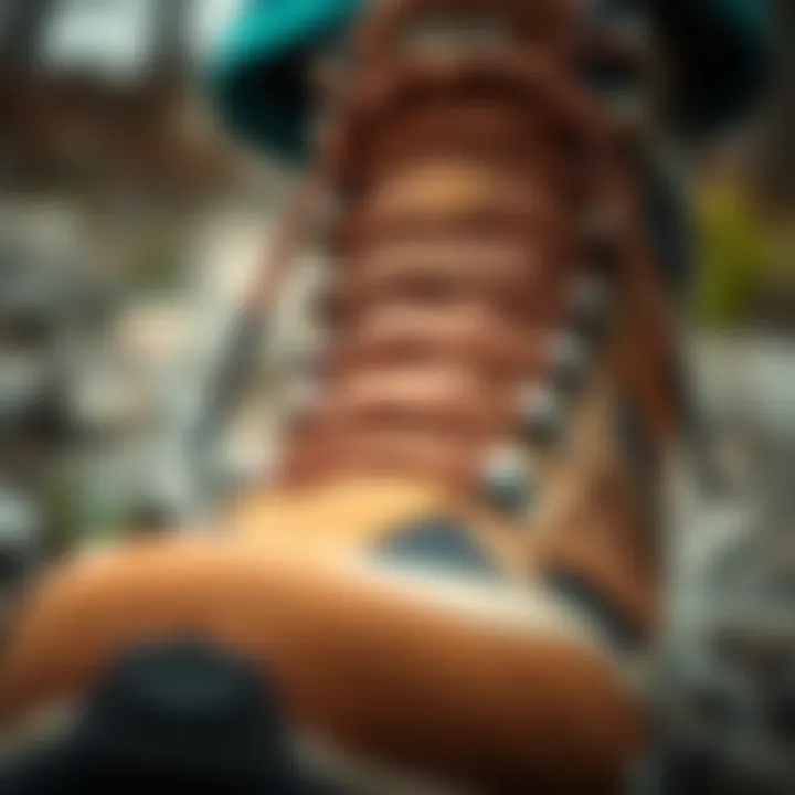 Close-up view of trekking boot features