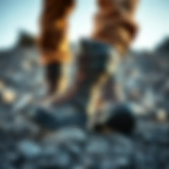 Sturdy trekking boots on rocky terrain