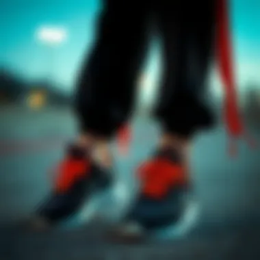 Stylish athletic shoes paired with fashionable sportswear.