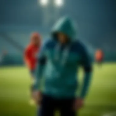 Athletes wearing football hoodies in dynamic sports setting