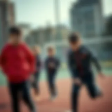 Group of kids engaging in sports activities in Galatasaray tracksuits