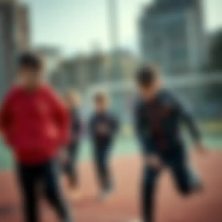 Group of kids engaging in sports activities in Galatasaray tracksuits