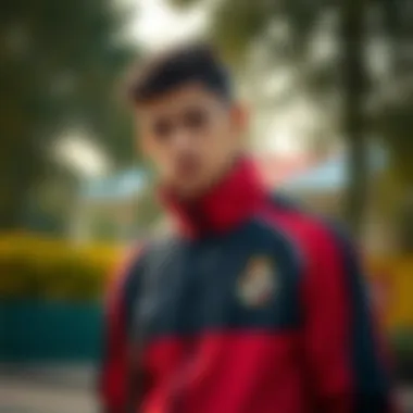 Stylish boy wearing Galatasaray tracksuit outdoors