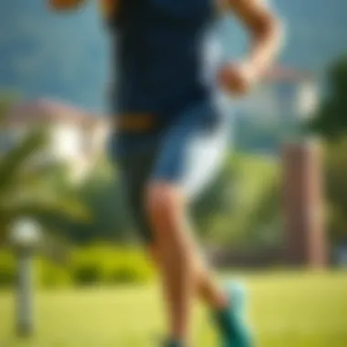 Person exercising comfortably in gym shorts outdoors