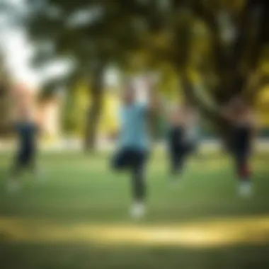 Group exercise in a park setting